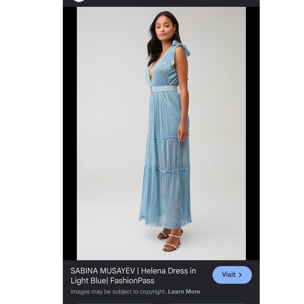 Sabina Musayev Helena Dress Light Blue Metallic Maxi Gown XS Tie Shoulder - Picture 6 of 6